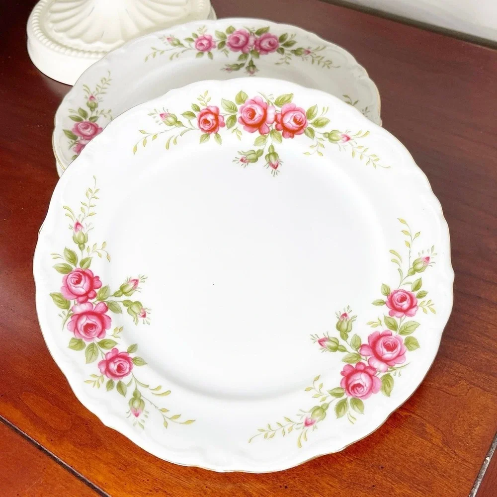 Winterling Kirchenlamitz Bavaria Pink Rose Dessert Plate Vintage Gold Trim 1950s
